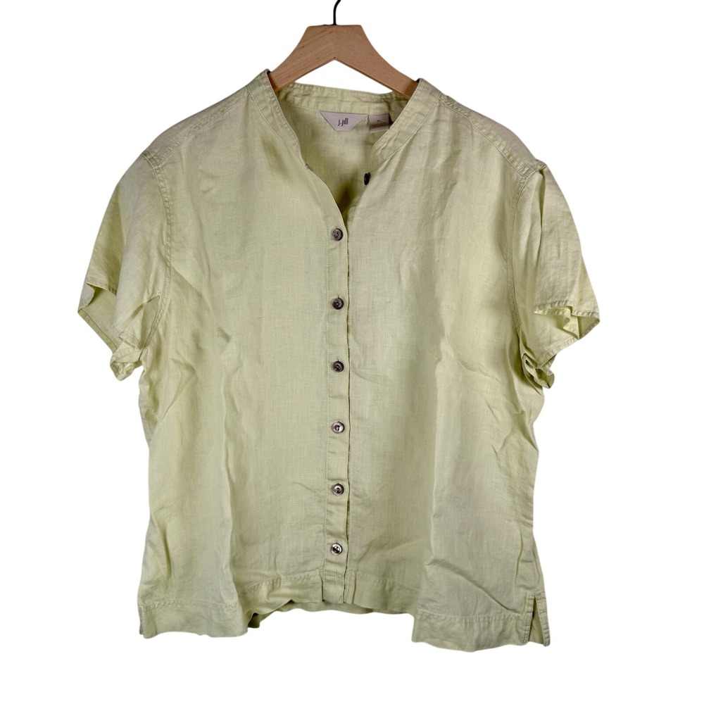 J. Jill 100% Linen BOHO Button Up Down Front T-Shirt Top Blouse Lagenlook XL